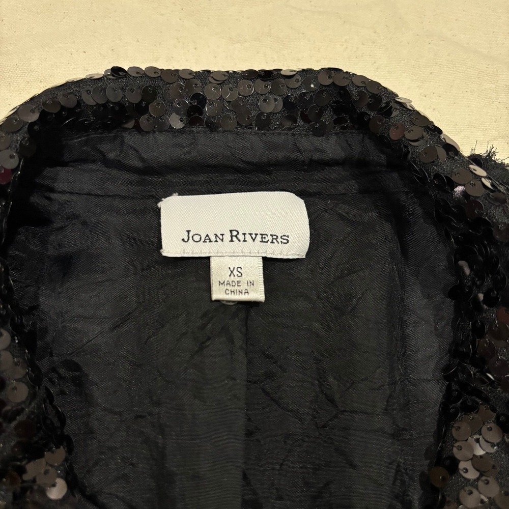 Joan Rivers Black Sequin Blazer Jacket Womens XS Single Button Evening Sparkle - Picture 3 of 6
